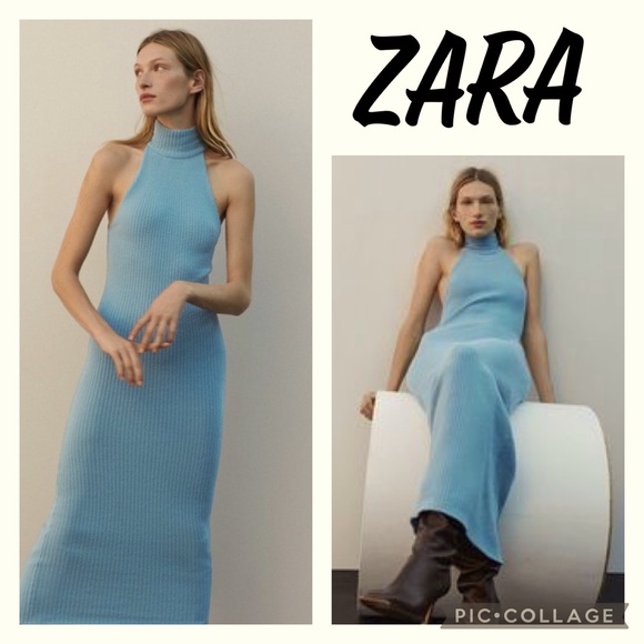Zara Dresses & Skirts - NWT- Zara Blue Tube Halter Midi Dress Size M/L